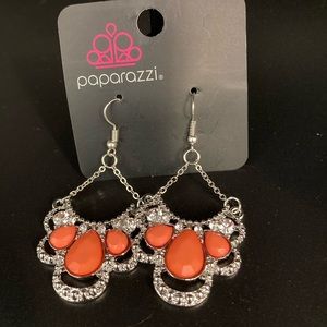 Paparazzi silver tone and orange earrings